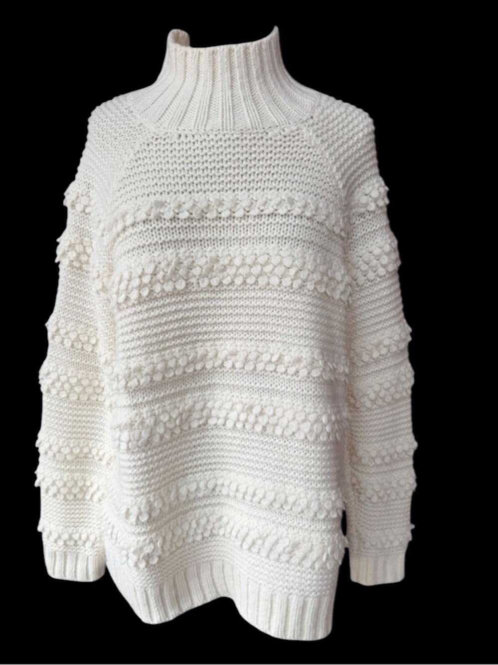Lou & Grey Off-White Snowbird Bobble Mock Neck Super Soft Oversized Sweater
